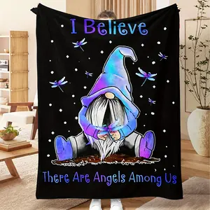 Contemporary Flannel Gnome Printed Blanket - Soft Comfortable Digital Printed Throw, All-Season Knitted Craft, Polyester, Perfect for Christmas & Birthday Gifts