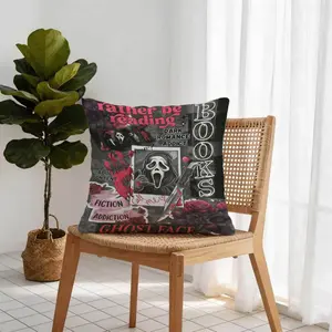 18x18 Inch Scream Ghostface Throw Pillow, Dark Romance Addict Horror Movie Book Lover Decorative Cushion, Spooky Halloween Sofa Bedroom Decor, Perfect Gift for Movie Fans & Bookworms