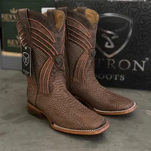080 Pithon Embossed Viejo Cafe Mate Mens Western Ranch Boot Hecho En Mexico Vaquero Square Toe Imatation