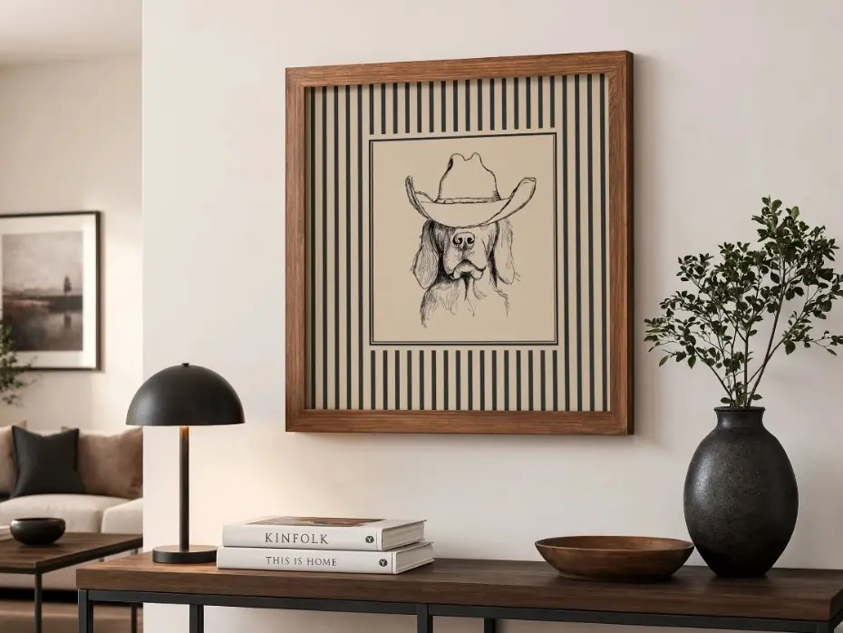 Western Cowboy Dog Wall Art Print Rustic Ranch Country Decor Dog Lover Gift
