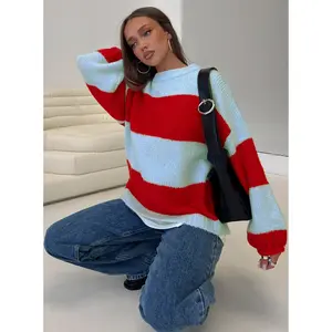 Bastien Crew Neck Knit Sweater Blue / Red