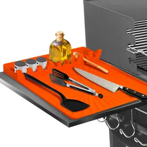 Large Silicone Grill Mat with Drip Pad, Heat Resistant Spatula Holder for Blackstone Side Shelf & Outdoor Kitchen Countertop, Reusable Griddle Accessories for BBQ Enthusiasts and Home Cooks