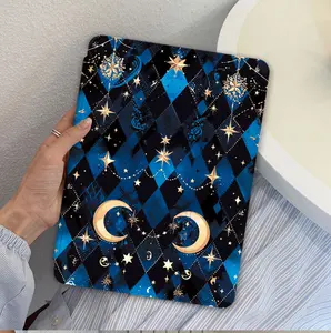 Glam Star & Moon Plaid Trifold Case: Ideal for Leisure Browsing/Study Sessions – Fits iPad (Mini4-7/Air1-7) & Galaxy Tab (A9+/S7-S10FE)【HG182】
