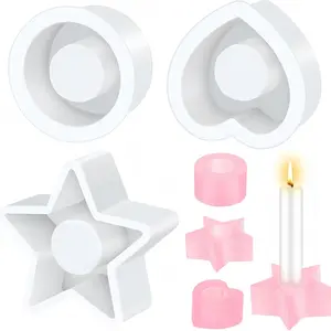 3-Piece Candlestick Silicone Molds Set, Star & Heart Shapes, DIY Resin Casting Mold, Decorative Candle Making Tools