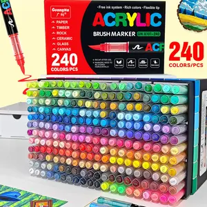 12-240 Color Liquid Ink Automatic Acrylic Paint Markers, Guangna Colored Acrylic Marker Pens, Rich Ink, Smooth Flow, Full Color Range