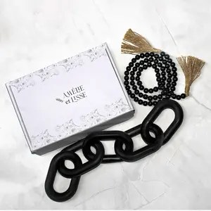 Amelie et Lisse Black Wood Chain Link Decor, Wooden Beads Garland