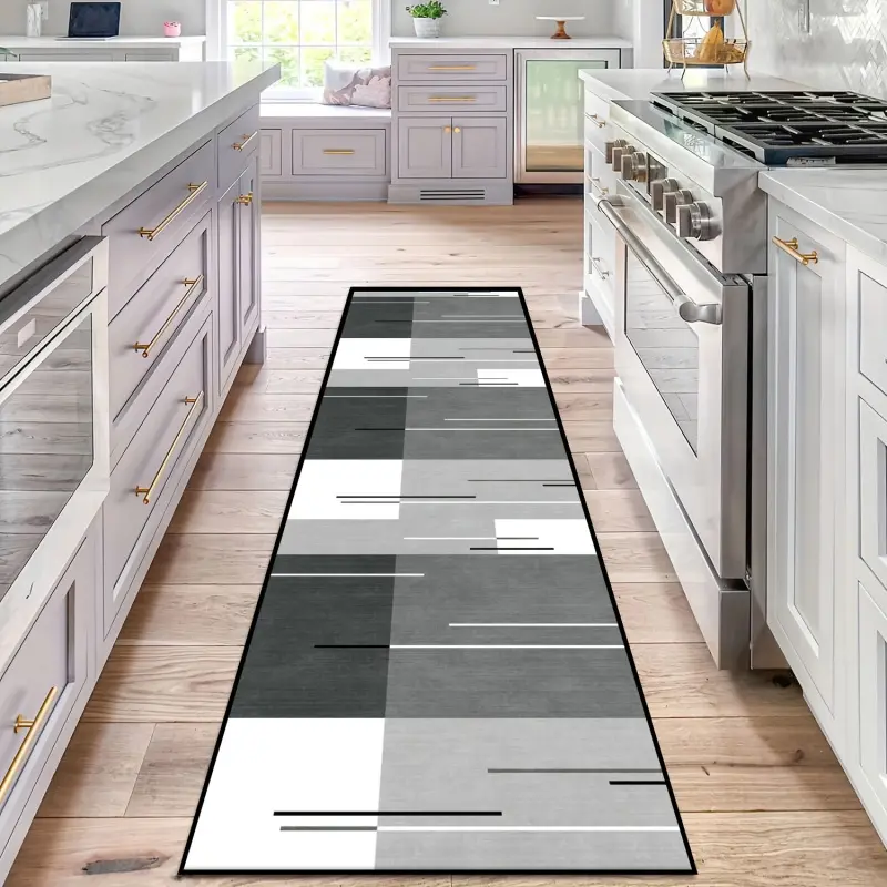 Joyfinity 6mm Thick Crystal Velvet Geometric Patterned Rug Runner - Machine-Washable Indoor Rug with Rubber Backing, Ideal for Modern Minimalist Hallway, Bedroom Bedside Decor, Machine Washable Rug