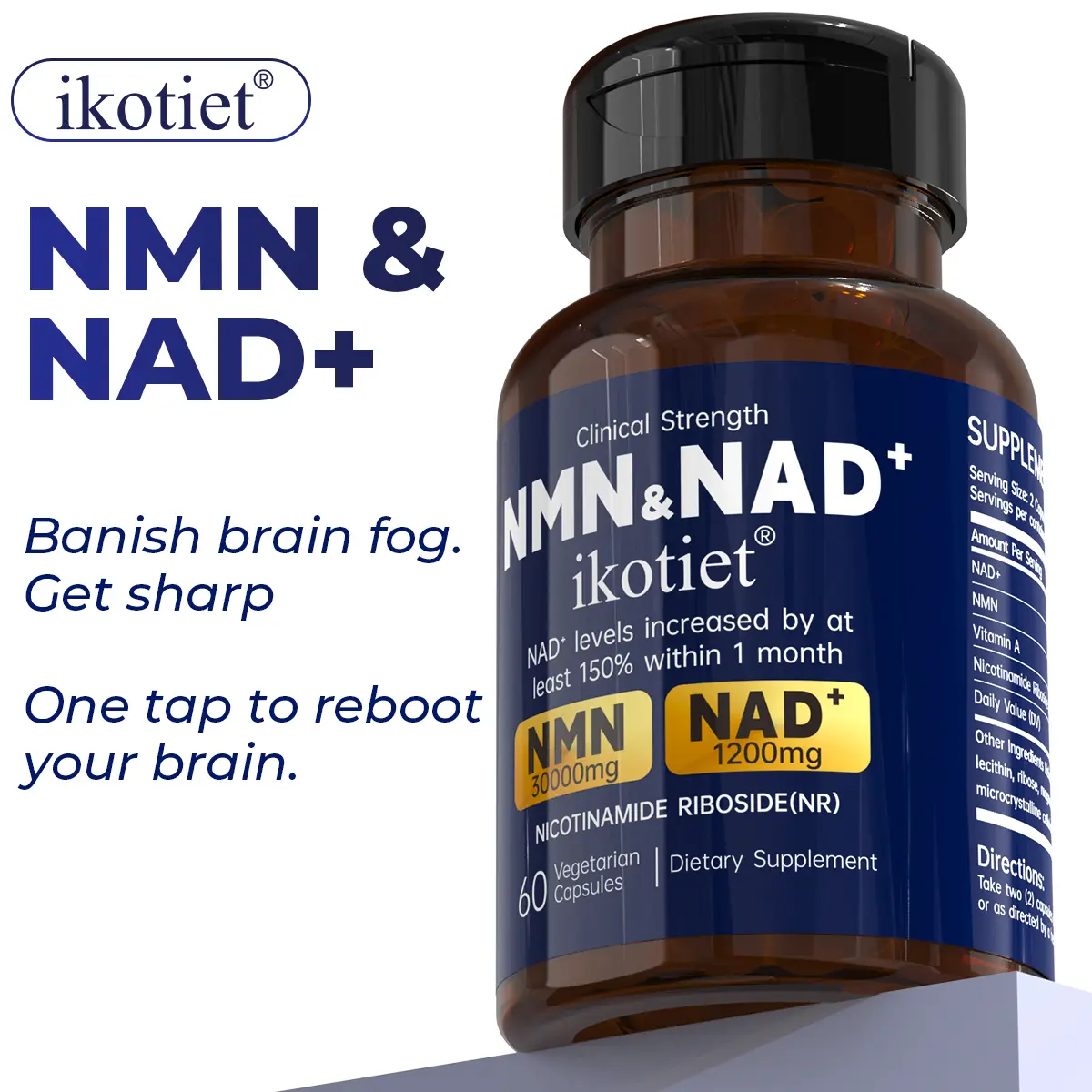 IKOTIET NAD & NMN Complex Natural Dietary Soft Capsules - 1000mg per Serving 10-in-1 No-Filler Formula with 500mg Pure NMN, Vitamin C, Resveratrol, CoQ10, Probiotics - Fitness, Metabolic Wellness, Nutritional, NAD+ Hair/Skin/Nails Supplement Support, Meta