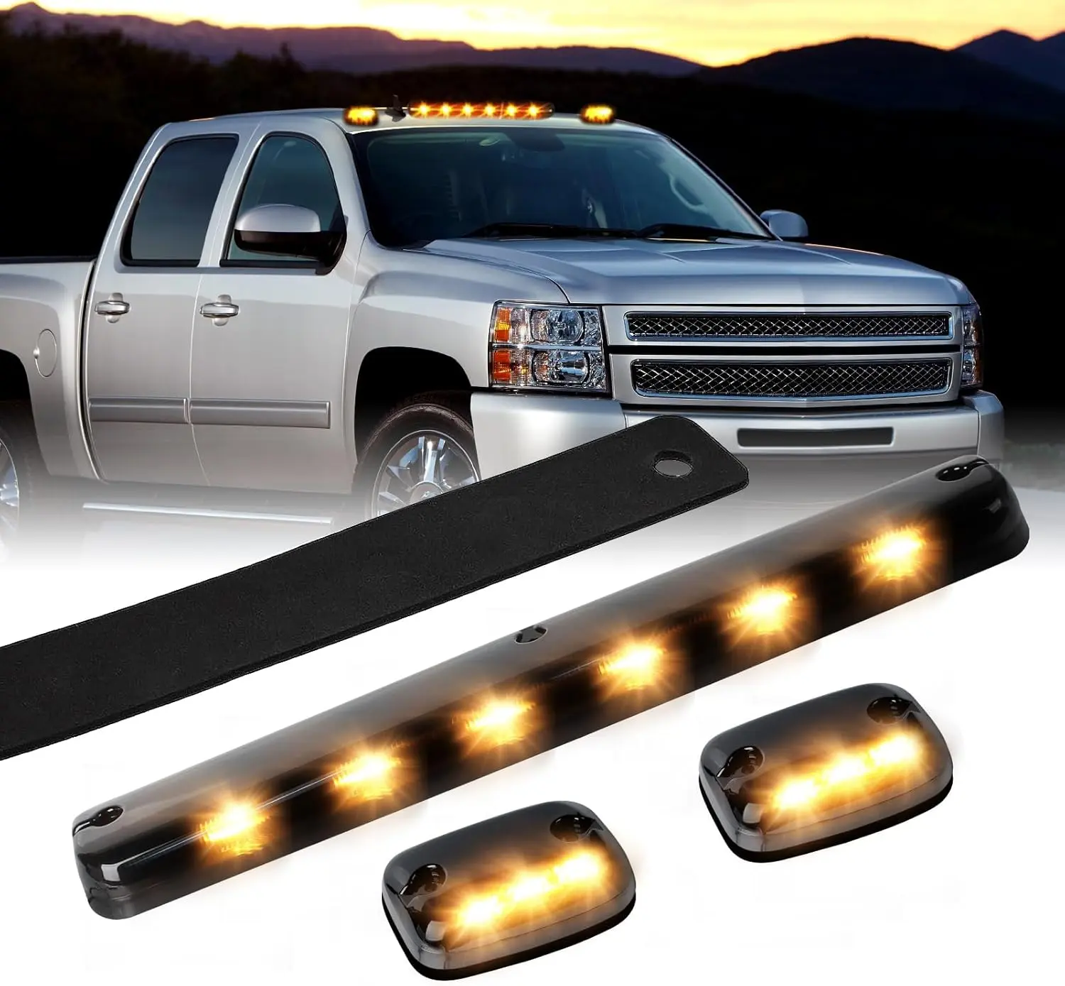 3 Pcs Smoked Lens Amber 20W 2500LM Cab Marker Lights - Cab Top Roof Running Light Assembly (50000+ Hours Lifespan) Compatible with Silverado/Sierra 1500 2500 2500HD 3500 3500HD (2007-2013, 2014 2500HD 3500HD) - Ideal Birthday Gift for Boyfriend, Dad, Brot