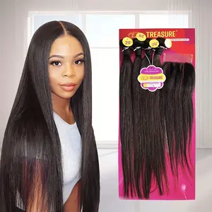 Human Hair Bundles with Closure (10 12 14 16 18，4x4 Lace Closure) Straight Brazilian Human Hair Weft 150% Density Natural Color