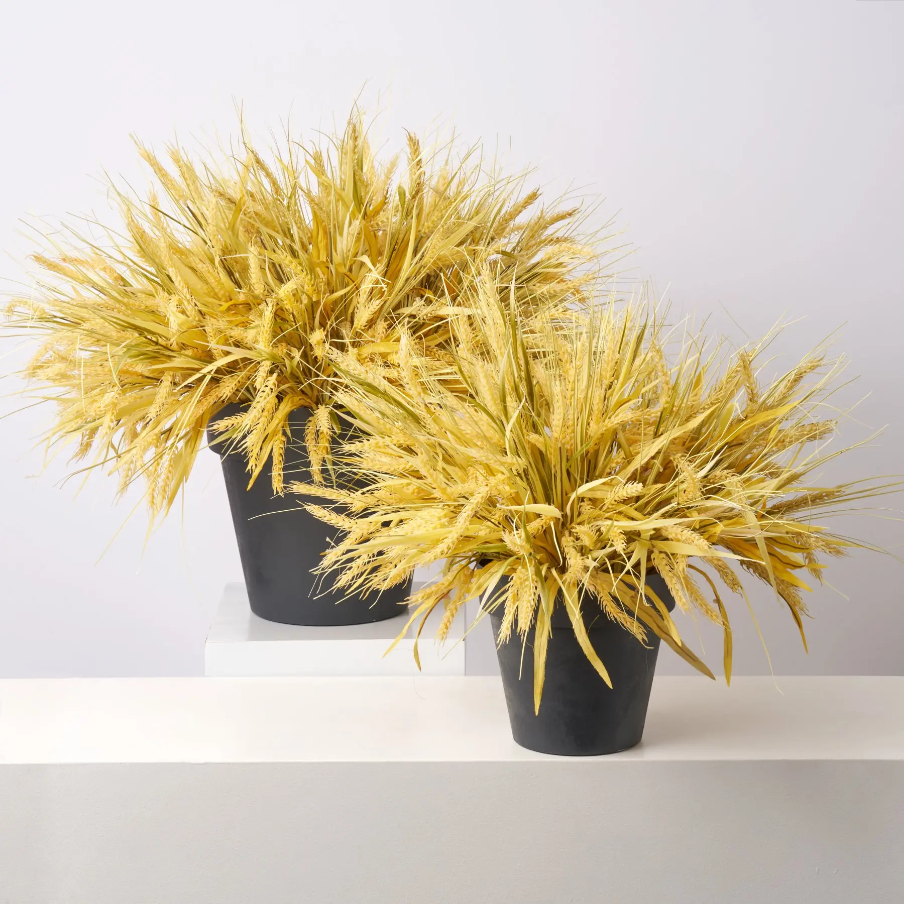 Handmade Crafted Decorative Faux Triticum Wheat Bush - Realistic Stems, Recycled Base, Botanical Aesthetic Outdoor Fall Urn Filler Potted Arrangement, Individual Sale, Available in 2 Sizes, Artificial Fall Floral Arrangement, Durable