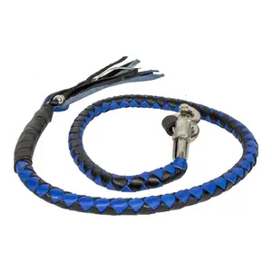 Dream Apparel 42" Leather Motorcycle Get Back Whip for Handlebar Fringed Biker Whip, Black and Blue with Stainless Steel Quick-Release Clasp