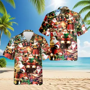 Santa Claus Hawaiian Shirt, Holiday Party Aloha Shirt for Men and Women, Funny Xmas Short Sleeve Beach Outfit, Size S-5XL