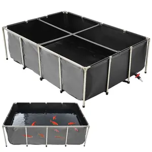 fathersdaygift VEVOR Canvas Fish Pond, 470 Gal Above Ground Fish Pond, PVC Koi Tank with Clear Viewing Panel, Rectangular Goldfish Tank with Stainless Steel Frame Drain Valve, for Breeding Koi, Irrigation(Black)