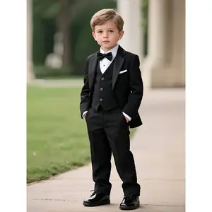 Formal Outfit for Boys Including a Suit Jacket, Vest, Pants, And Bow Tie, But The Shirt Is Not Part of The Set, Piano Catwalk Flower Girl Formal Attire