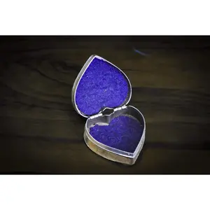 Vintage Heart-Shaped Silver-Tone Trinket Box with Raised Latin Cross - Religious Keepsake Box Heart Shaped with Purple Velvet Lining
