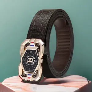 Men's Sleek Automatic Buckle Belt -GenuineFauxwithTextured Square Pattern, Black, Simple &StylishDesignforCasual Attire,Casual Wear BeltStylishSquarePatternPolished Alloy Buckle, Faux LeatherBelt