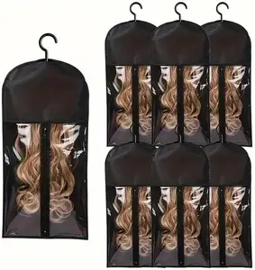 6Pcs Extra Long Wig Storage Bags with Hanger, Wig Storage for Multiple Wigs, Wig Bag with Hook Storage, Breathable and Easy Carry Home Hair Salon Travel Use (Black)