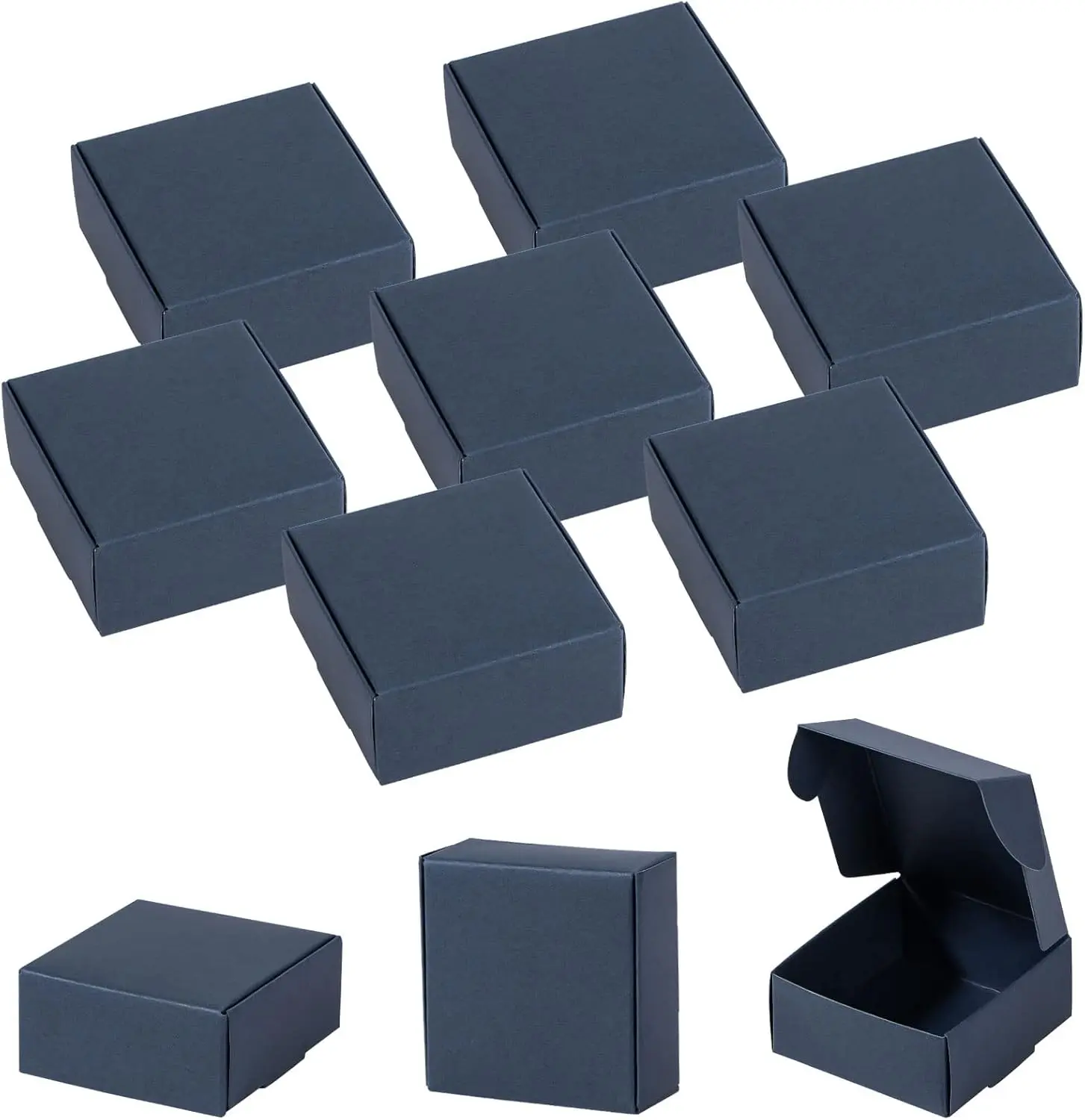 Mini Cardboard Boxes, 2.16’’ × 2.16’’ × 0.98’’ Mini Boxes, Jewelry Boxes Packaging 100 Packs, Navy Blue Kraft Boxes for Ring Earrings