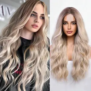 New style wig, European and American style women's front lace synthetic fiber headpiece, small lace, center parting long curly hair