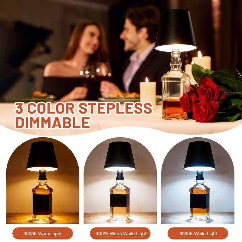 A Portable Wireless LED Bottle Lamp, Adjustable Ambient Table Lamp, Rechargeable Touch-Sensitive Night Light, Suitable for Bedside, Living Room, Dining Room, Or Bedroom