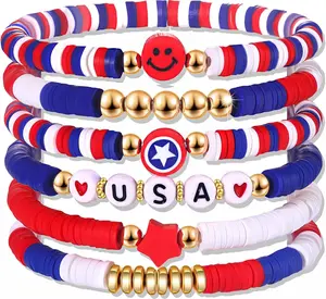4th of July Outfits for Women - 6 Pack Patriotic Bracelets | Fourth of July Decorations Accessories Shirts for Memorial Day Decorations - 250th Anniversary Celebration Jewelry for Women