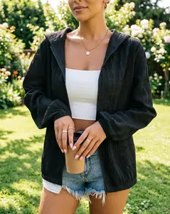 Women's Lightweight Hooded Zip-Up Sun-Protection Jacket – Solid Color, Loose Fit, Casual Long-Sleeve Style (Spring/Summer)