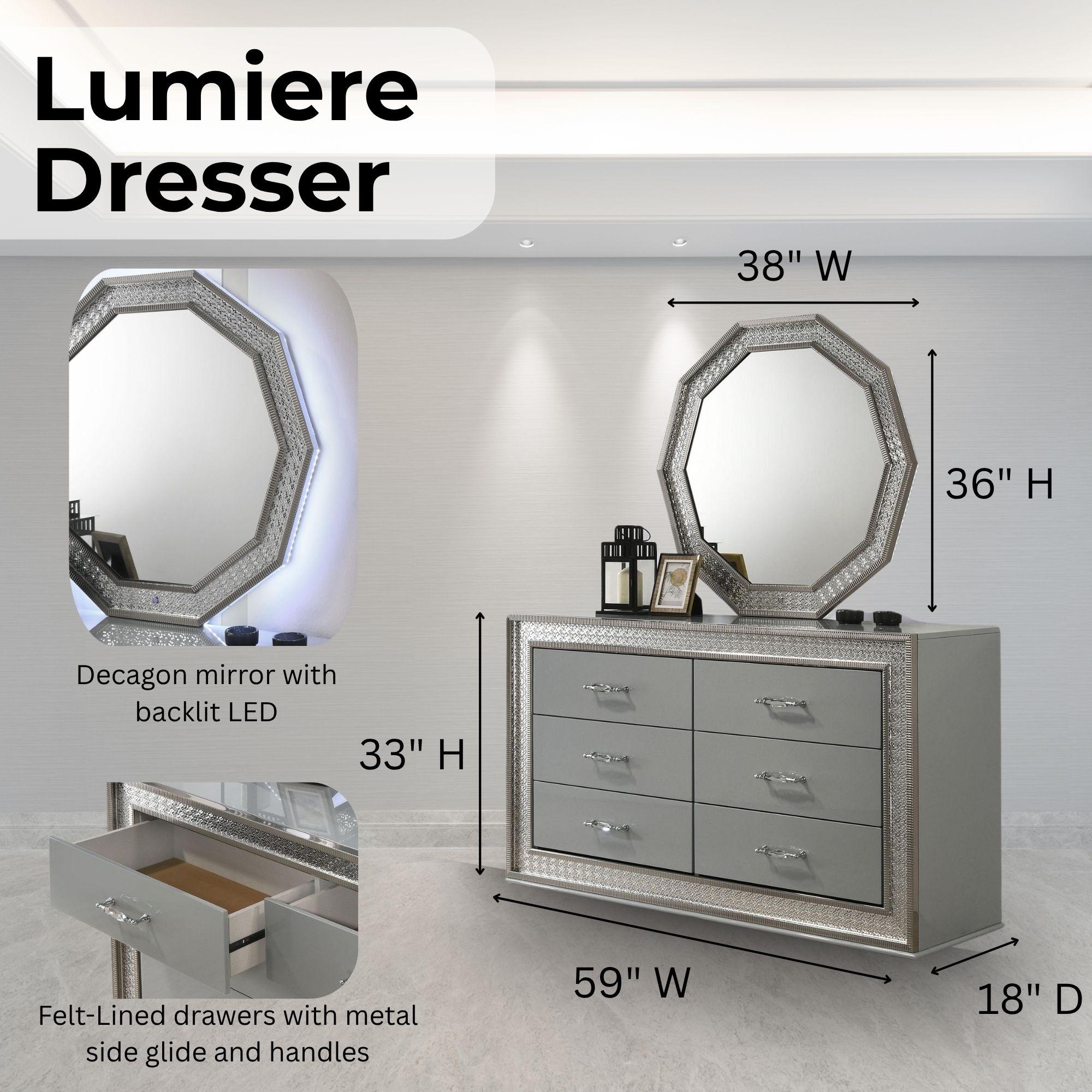 Lumiere Aurora Glam LED Platform Bed Frame or Bedroom Set