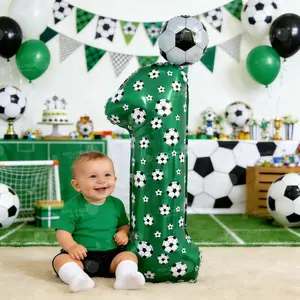 Football Print Number Balloons Set, Large Aluminum Foil Balloons (0-9), Mini Soccer Balloons for Party Decorations