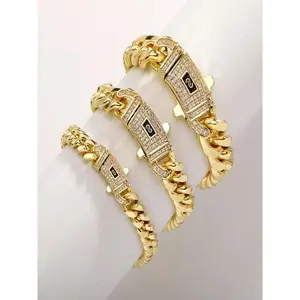 Stainless Steel Cuban Chain Titanium Steel Unisex Bracelet, Rhinestone Design, Hip Hop Style, Electroplated, Non-Fading, High-End Jewelry