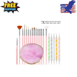 Nail Art Tools 22-piece Set, Resin Palette, 2-way Engraving Pen, Dotting Pen, Pink