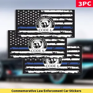 3pcs American Flag Thin Blue Line Vinyl Sticker Patriotic Car Decal Honoring Law Enforcement Matte Finish Black White And Blue Stripes with CODE 4 Emblem for Windows And Bumpers Car Emblems And Badges Vinyl Decal home ornament