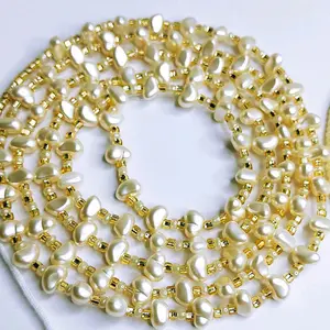 New Fashion Waistbeads Tie on Belly Chain for Women Daily Use Gold & Pearl Beads Elegant Jewelry