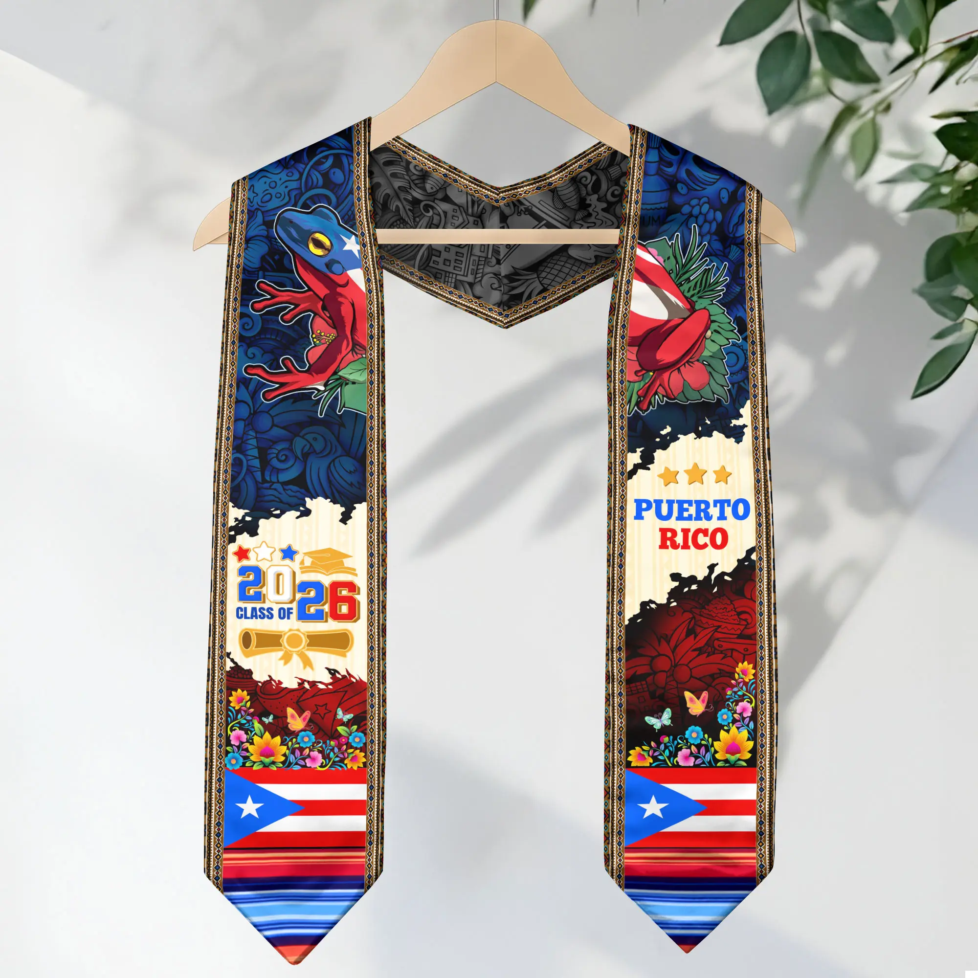 Puerto Rican Graduation Stole – Puerto Rico American Flag Graduation Sash 2026, Class of 2026 V Shape National Country Flag Sash