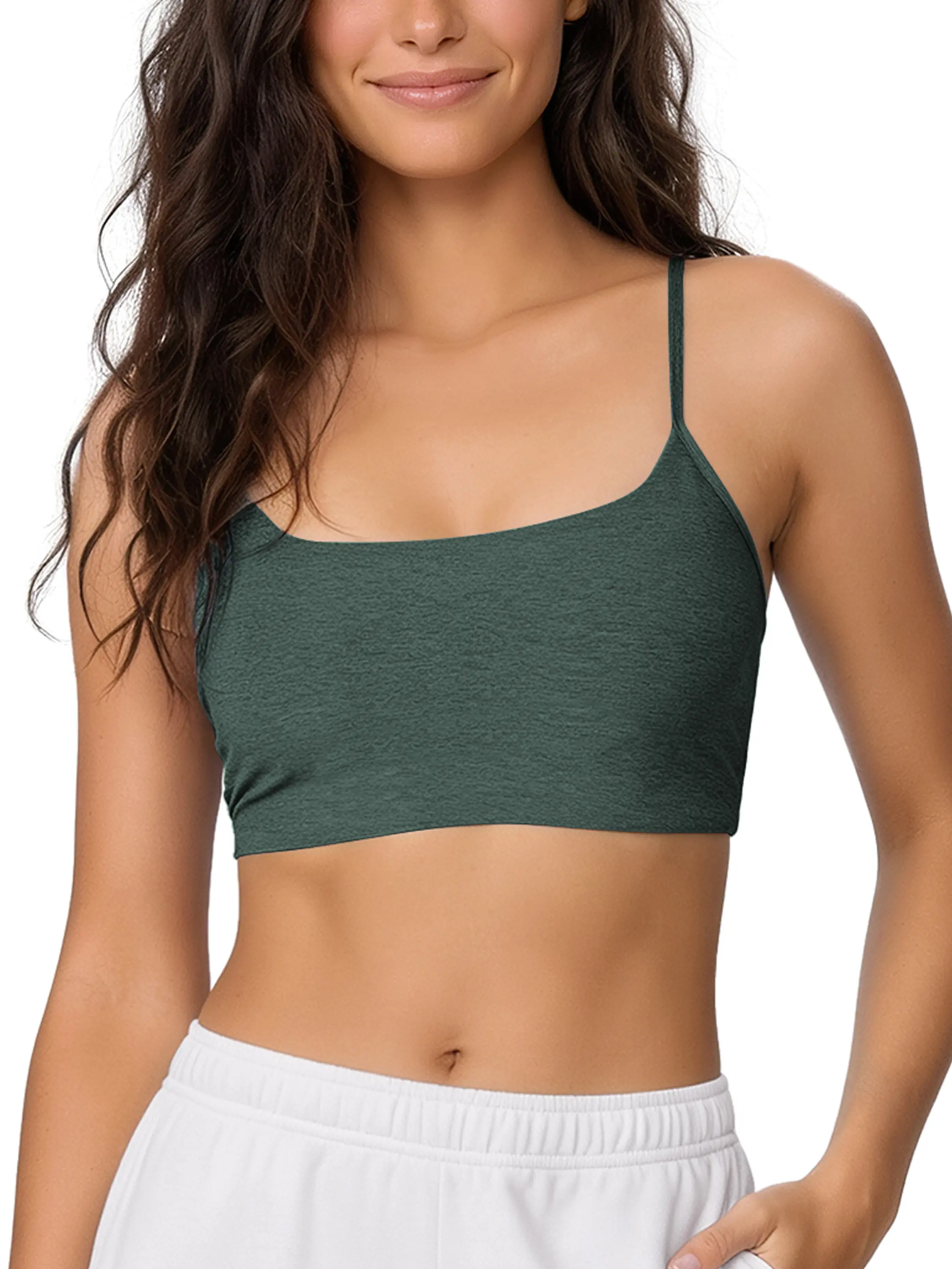 ODODOS Women's Essential Sports Bra - Ultra Soft odSTRATUM Tech Jersey Sun Fabric, Light Support, Comfortable Fit, Adjustable Straps, Scoop Neckline, Breathable 4-Way Stretch with Removable Pads