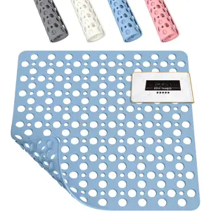 Shower Mat Anti Slip, 21x21 Inch No Odor Soft TPE Bathroom Shower Stall Floor Mat, Square Bath Mat for Tub Non Slip with Suction Cups and Drain Holes, Machine Washable, Soft  , Blue