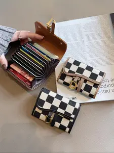 Women's Fashionable Checkerboard Pattern Card Holder, Casual Versatile D-buckle Card Holder, Trendy All-match Short Wallet for Daily Use, Card Organizer