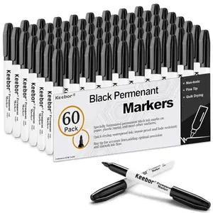 Permanent Markers Bulk, 60 Pack Black Permanent Markers, Quick Drying & Fade Resistant, Fine Point Marker Set for Wood, Plastic, Paper, Metal