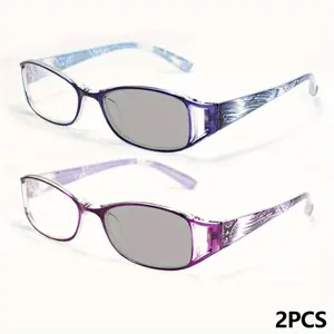 Unisex 2-Pack Daily Fashion Rectangular Reading Eyeglasses, Ultra-Lightweight Frames, High-Definition Lenses, Elegant Eyewear, Thoughtful Gift Choice