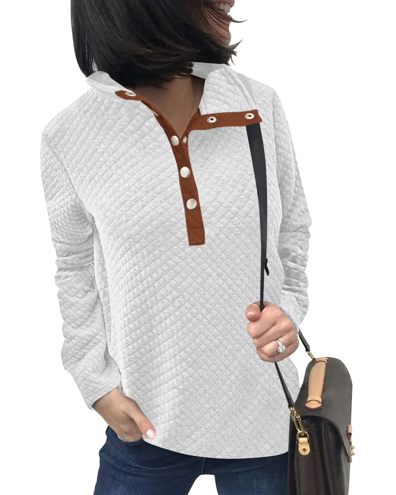 BTFBM Women Fashion Quilted Pattern Lightweight Zipper Long Sleeve Plain Casual Ladies Sweatshirts Pullovers Shirts Tops
