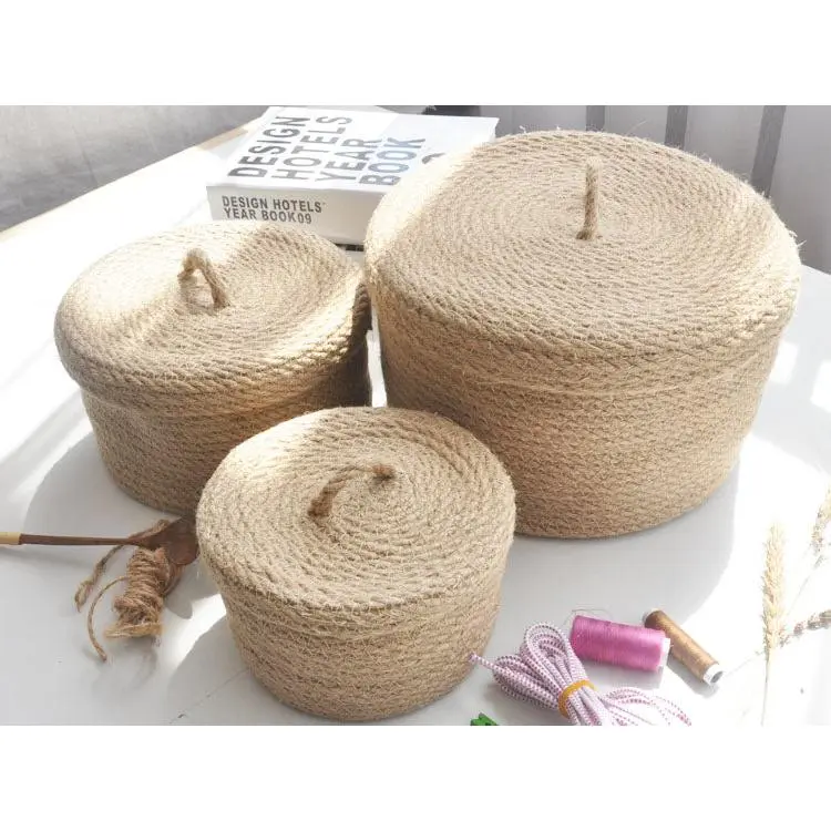 Woven Jute Lidded Storage Basket