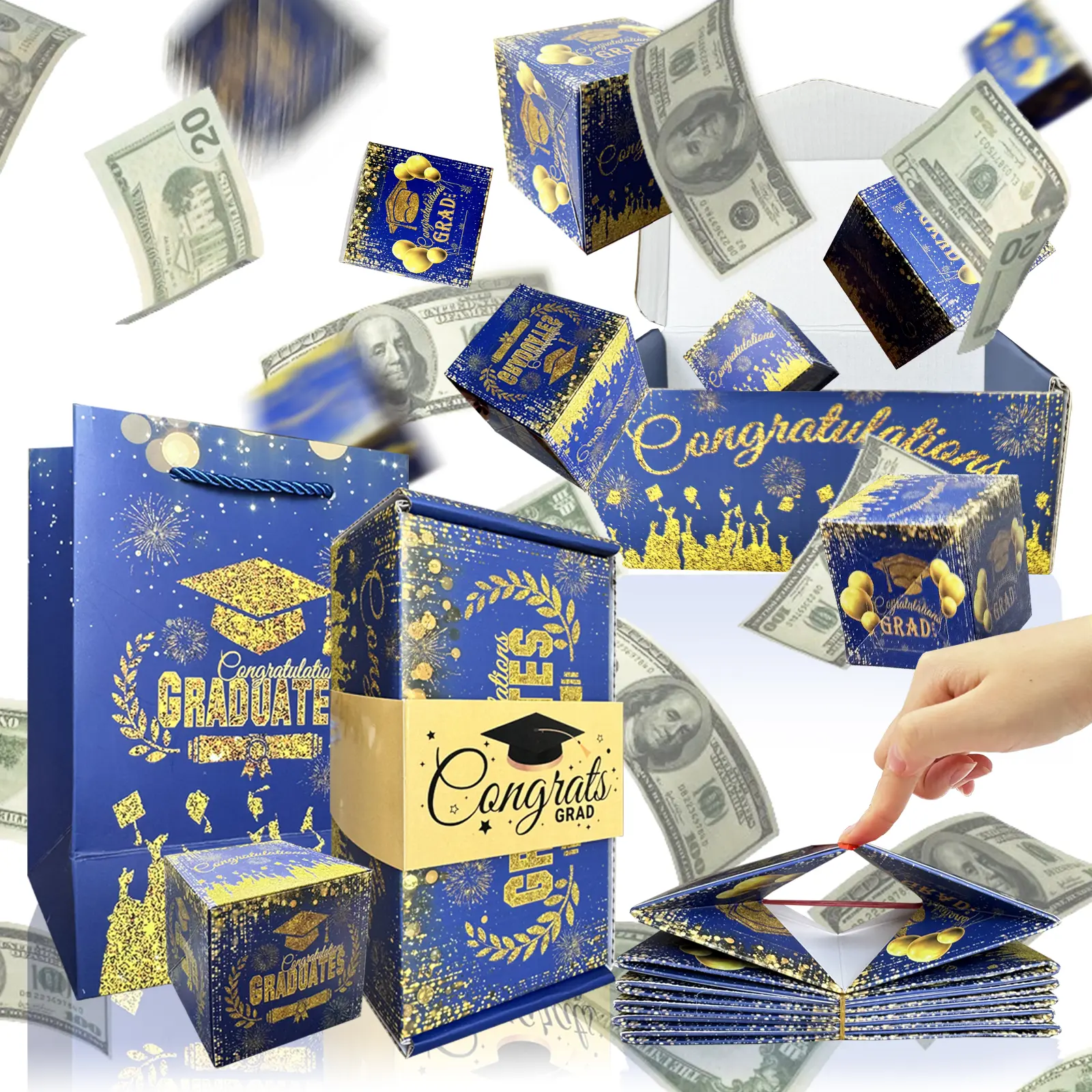 Class of 2026 Graduation Surprise Explosion Gift Box - Unisex DIY Luxury Folding Bouncing Cash Holding Case, Funny Pop-Up Holder for Graduation Gifting