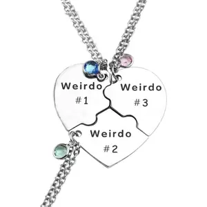 Best Friend Necklaces BFF Necklace for 3 Split Heart Engraved Weirdo 1/2/3 Necklace Friendship Valentines Day Gifts