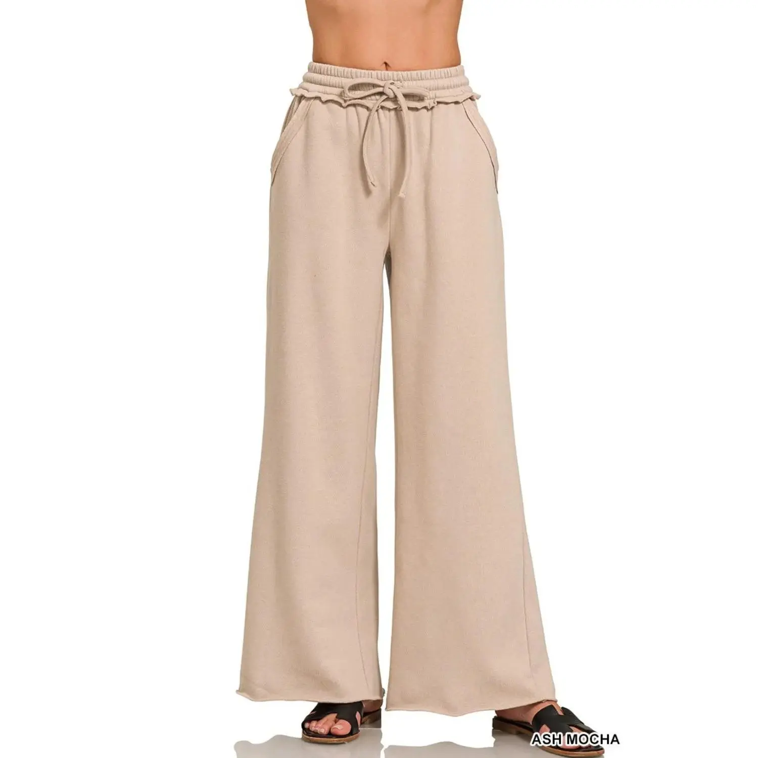 Zenana Fleece Exposed Seam Wide Leg Sweatpants