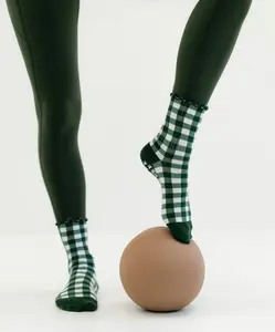 TCC Green Gingham Pattern Christmas Sock  | Pilates & Barre Grippy Socks