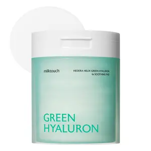 Milktouch Green Hyaluron Toner Pads - 60pcs Hydrating & Soothing Facial Pads with Hyaluronic Acid & Centella Asiatica for Sensitive Skin, Pore Care, Daily Use, Calming, Moisturizing, Korean Skincare - Cleansing
