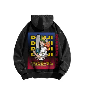 Denji CSM  washed hoodie, fun anime reference hoodie, comic book hoodie, Japanese otaku streetwear, unisex printed top, cool anime clothing gift, CSM fan Christmas outfit.