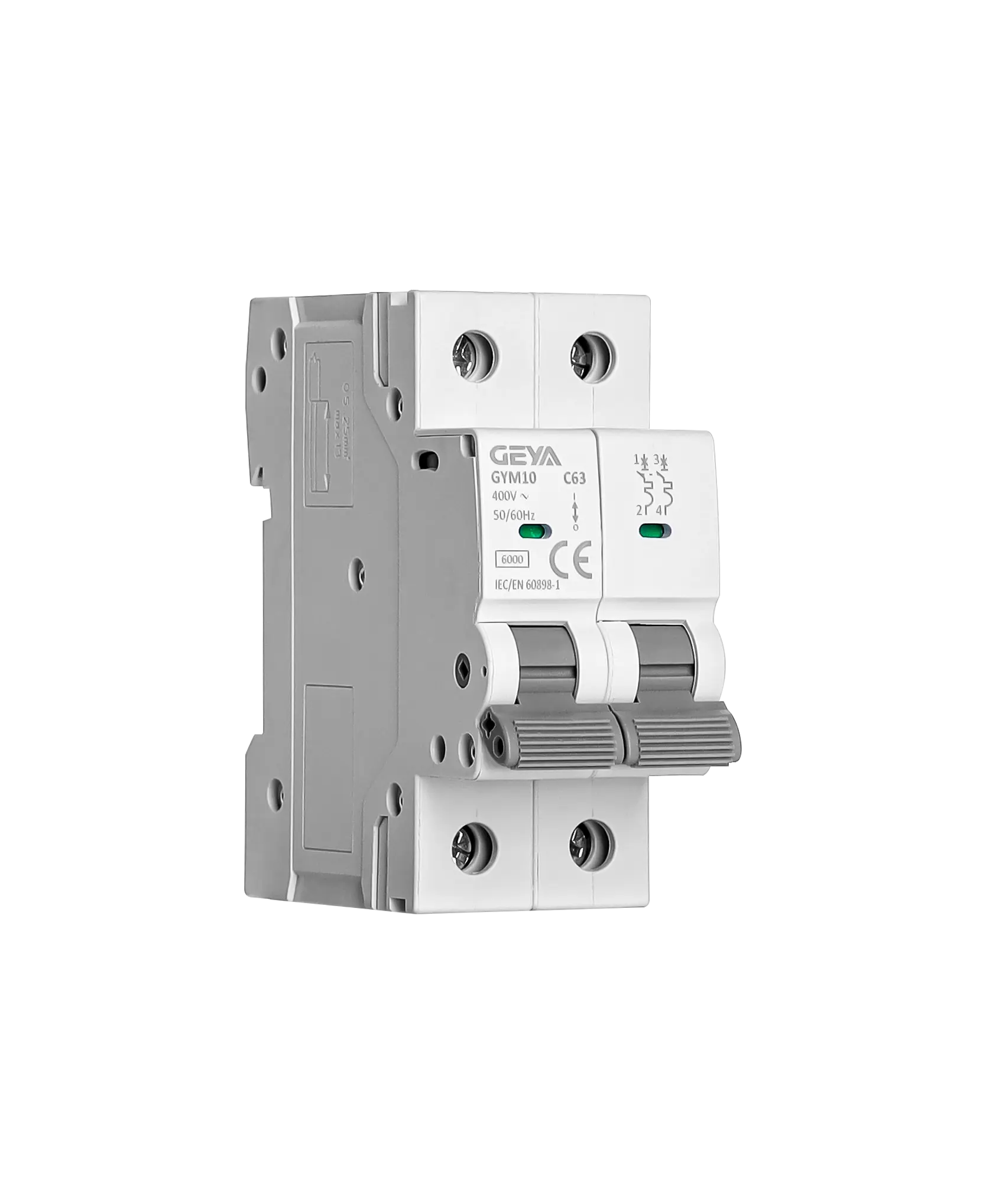 GEYA 63A 2 Pole Circuit Breaker, C63 MCB DIN Rail Mount, Double Pole Electrical Protection Switch, Disjuntor Bipolar 63A for Home, Solar System & Distribution Box