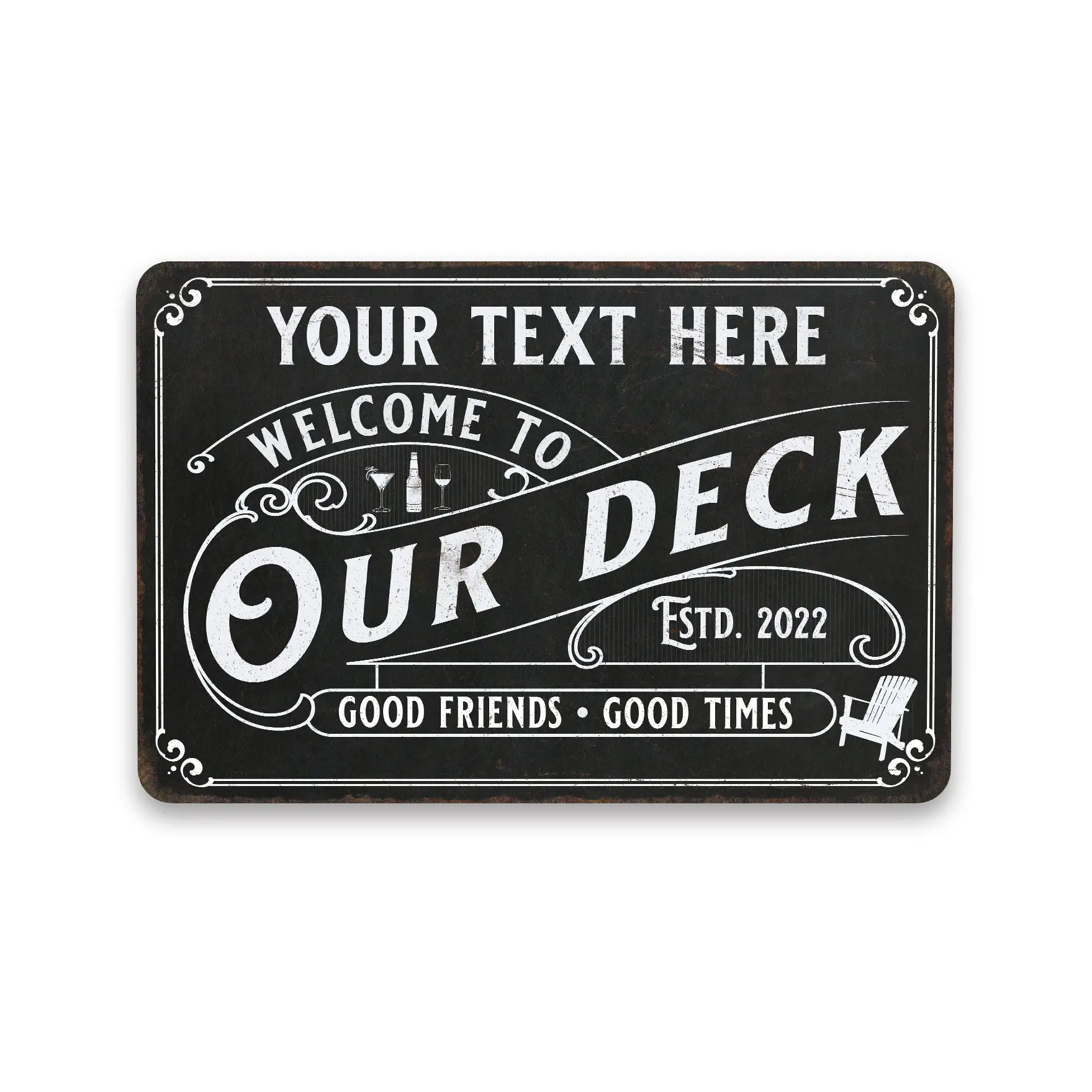 Personalized Welcome to Our Deck Sign Backyard Patio Food Friends Metal Home Decor Gift