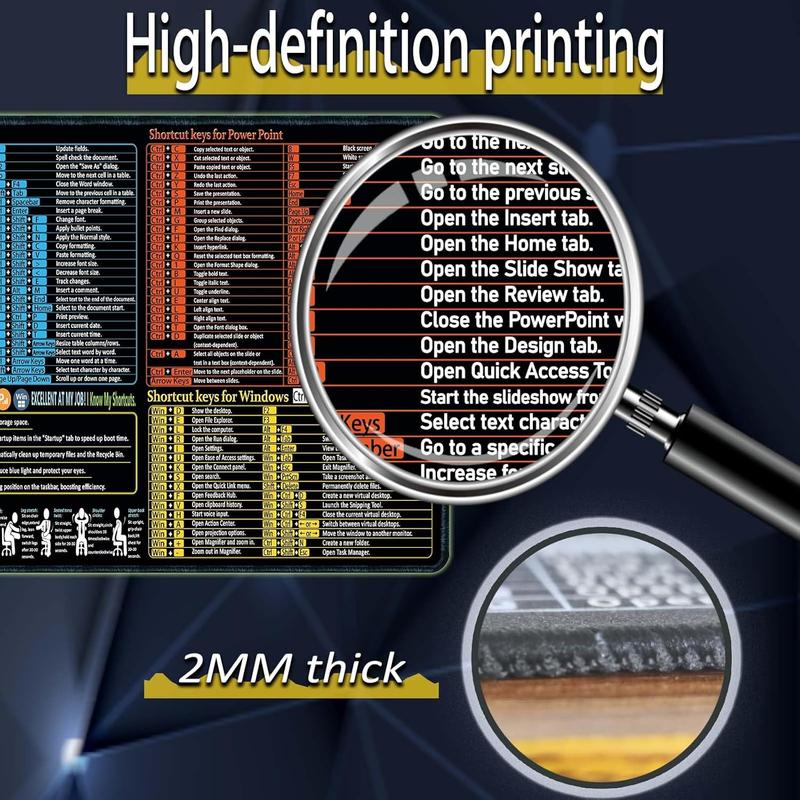 Excel/Word/Power Point/Windows Mouse pad,Non-Slip&Waterproof Large Gaming Office pc Desk mat,Over 200 Keyboard Shortcuts Mousepad(27.6L x 11.8W inches)